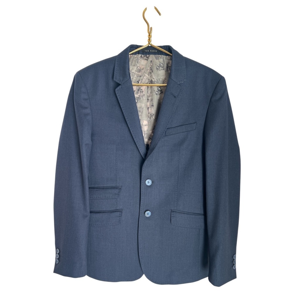 Ted Baker Blazer Mens 36R Navy Blue 100% Wool Classic Tailored Suit Jacket